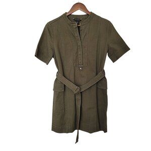 Banana Republic Petite Belted Shirt Dress Womens Size 2P Olive Green Pockets